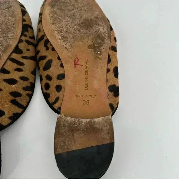 Tabitha Simmons flats size 36 brown calf hair cheetah print slip on bow mules - Picture 8 of 13